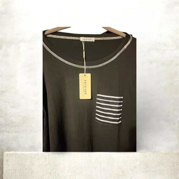 Ekouaer NWT Black & White Pajama Set with Striped Details. Size Medium. So Soft - Picture 2 of 4